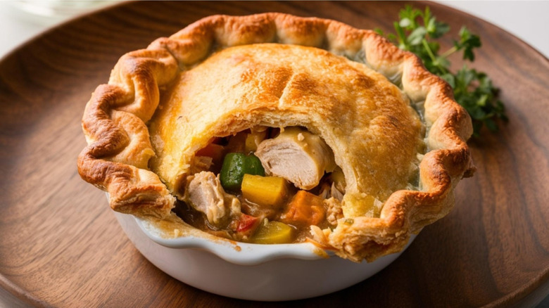 Chicken pot pie showing filling