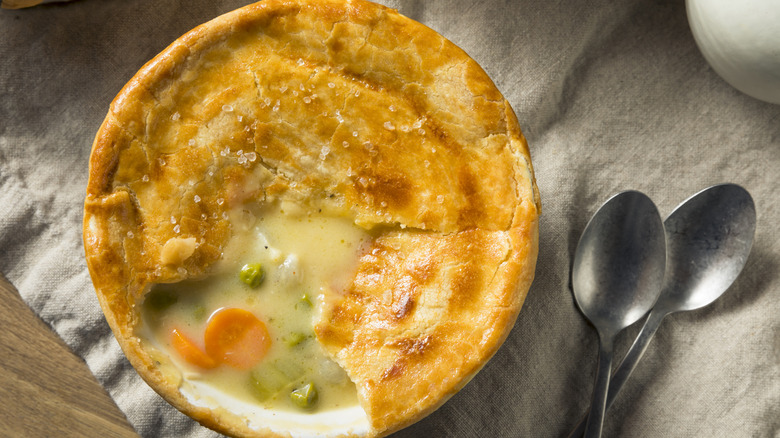 Pot pie with broken crust