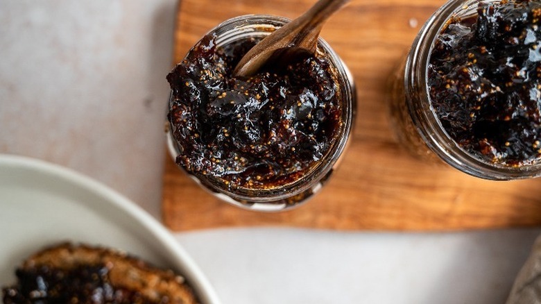 Jars of homemade fig jam