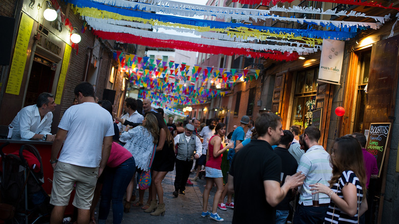 busy street with tapas bars