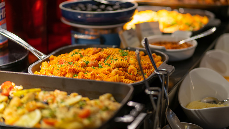 Pasta dishes at a buffet