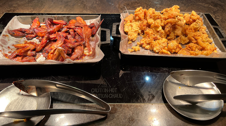 Fried chicken dishes at buffet