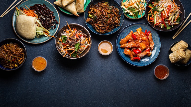 various plates of asian food