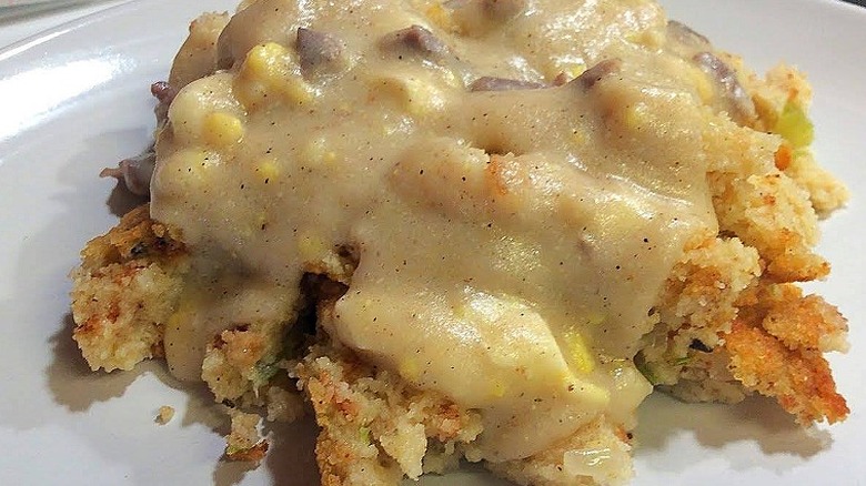 Close-up of Southern cornmeal gravy