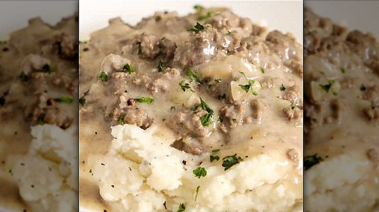 Close-up of hamburger gravy