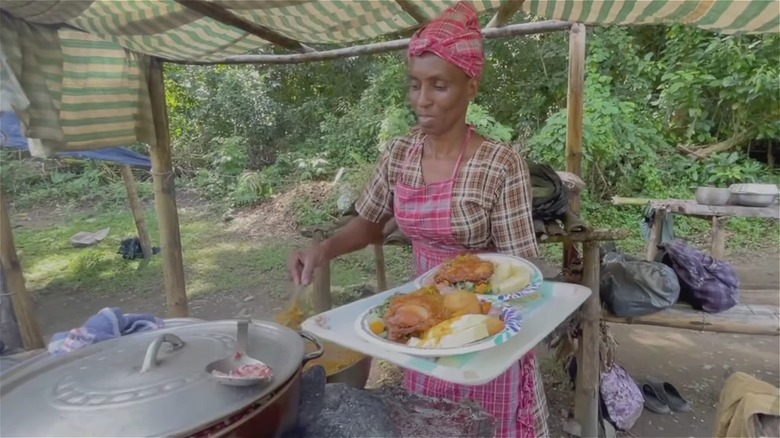 Serving food at Belinda's