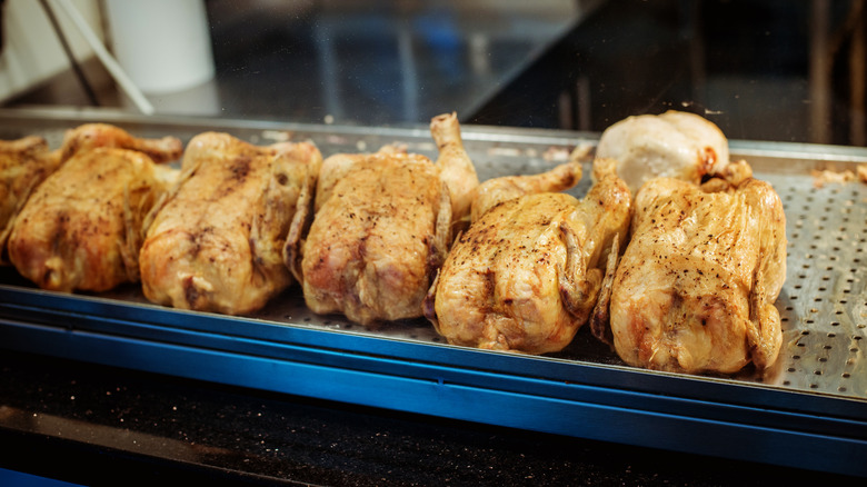 rotisserie chickens in supermarket