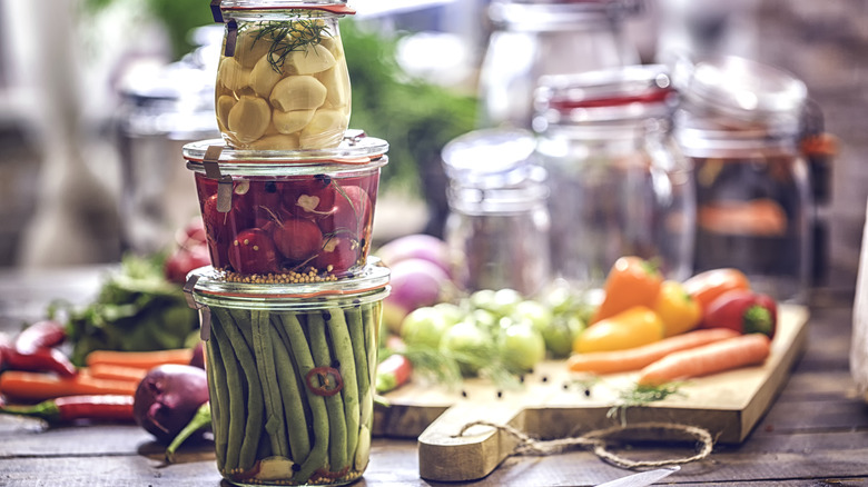 jars of pickled vegetables