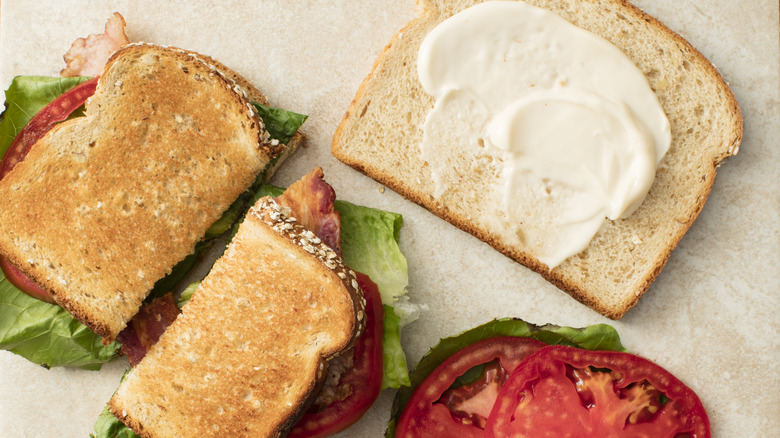 BLT sandwich with mayo spread