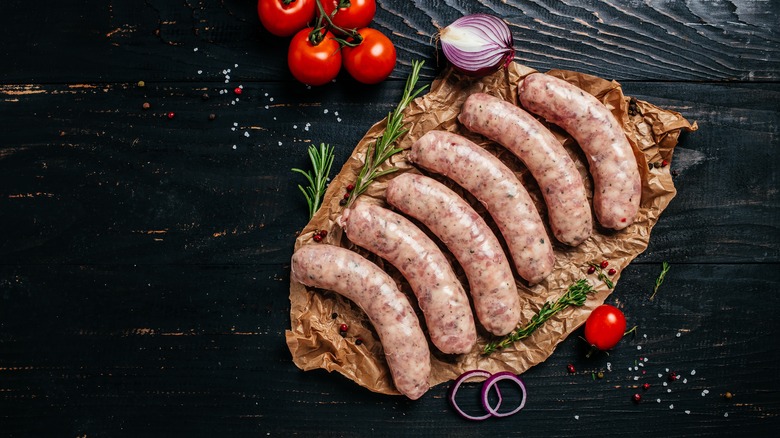 raw sausages with spices
