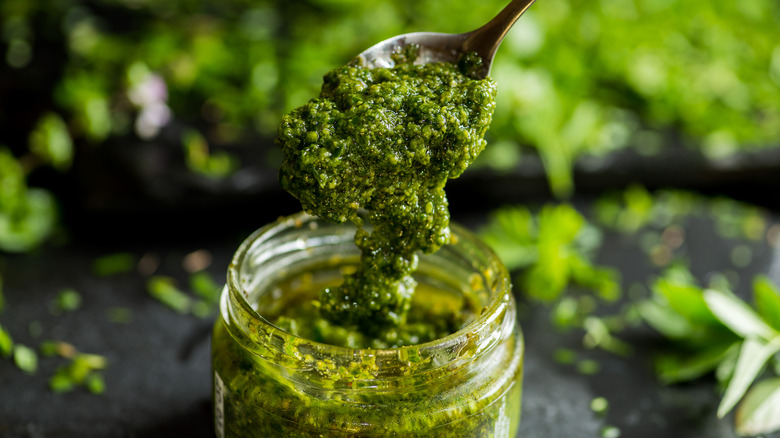 pesto jar and spoon