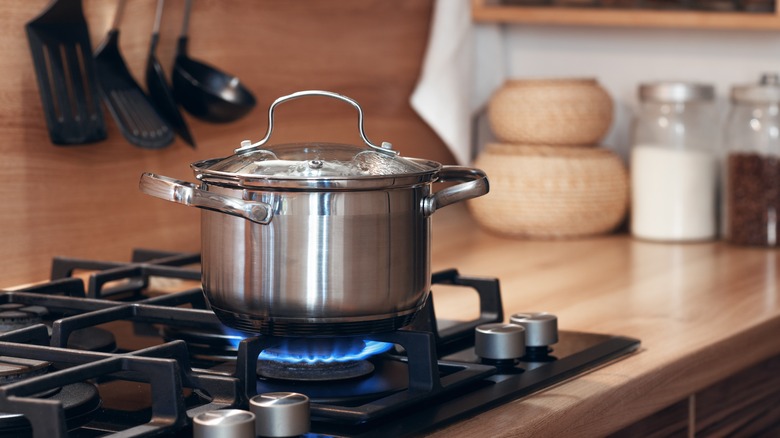 stainless steel pan on hob