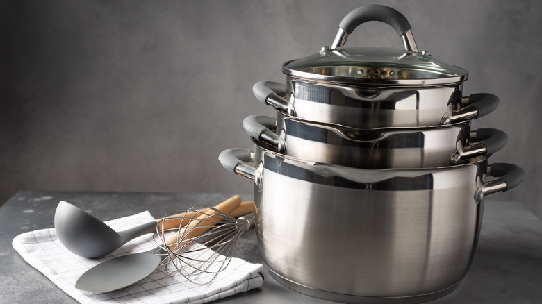 set of cookware and utensils