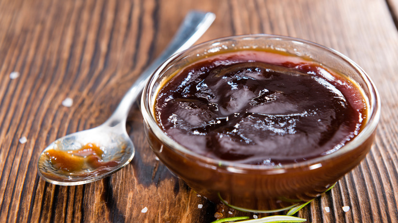 bbq sauce with spoon