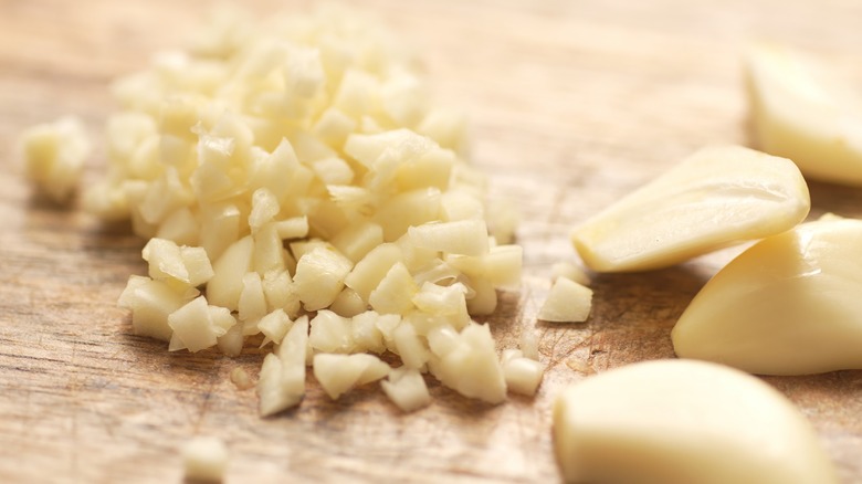 chopped and whole garlic