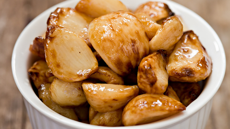 ramekin of roasted garlic cloves