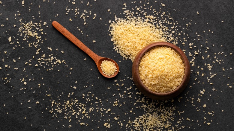 Panko breadcrumbs in bowl with spoon