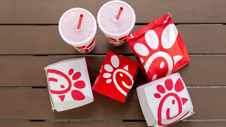 Boxes of food and drinks from Chick-fil-A