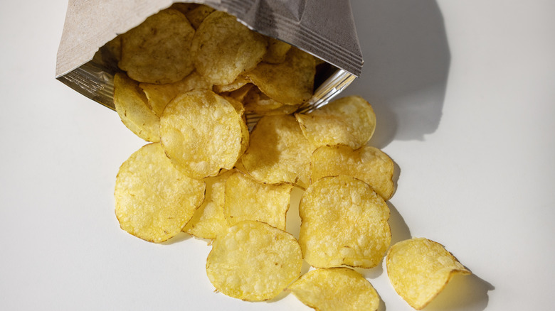 open pack of potato chips