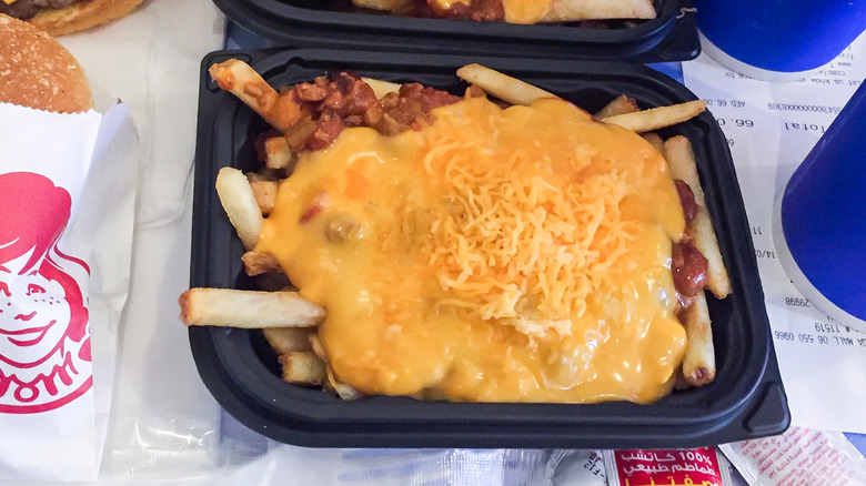 wendy's chili cheese fries on table