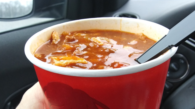 Wendy's chili with utensil inside