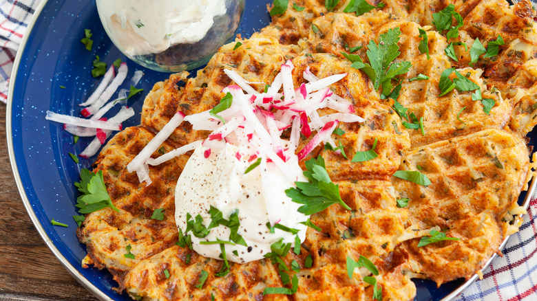 waffle hashbrowns with toppings