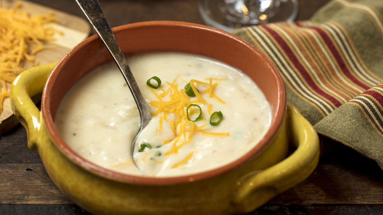 creamy soup with toppings