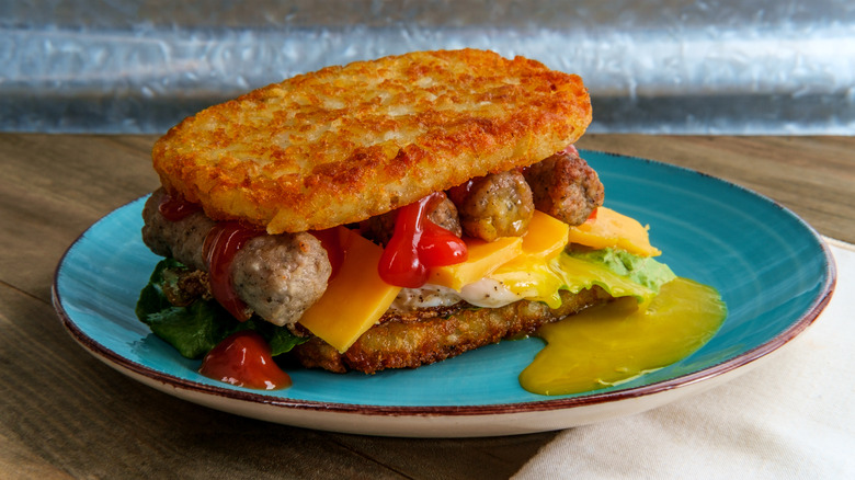 sandwich with hashbrowns for bread