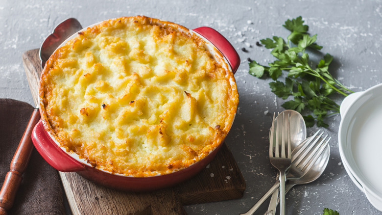 shepherd's pie with cutlery