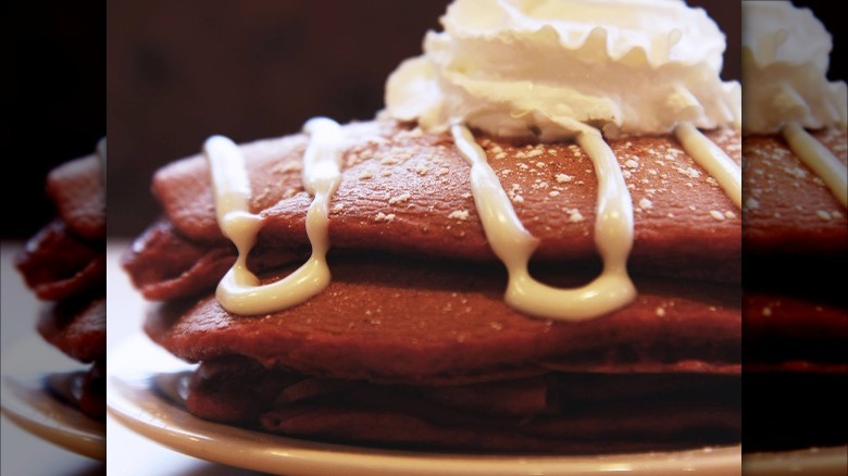 Stack of red velvet pancakes