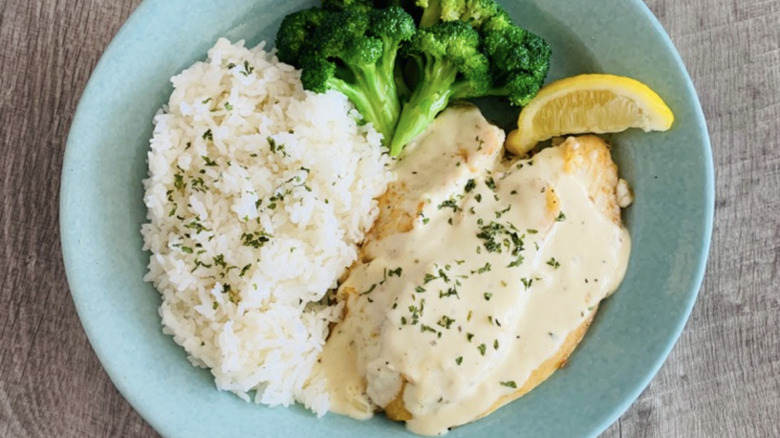 Tilapia with rice and broccoli