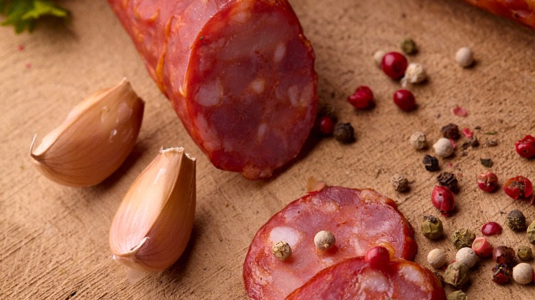 chorizo with garlic and peppercorns