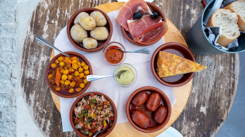 tapas with sauces and bread