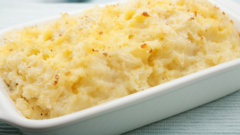 mashed potato in casserole dish