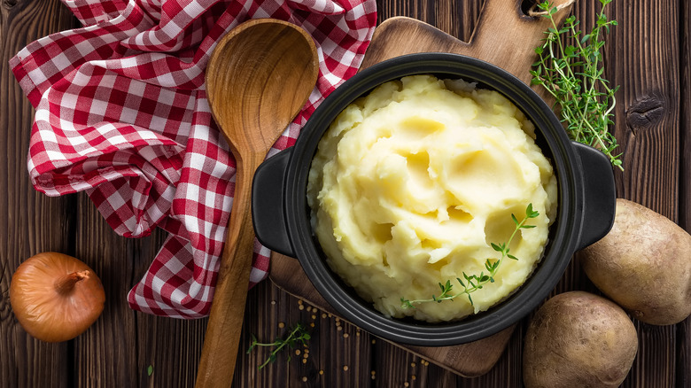 mashed potato pan with spoon