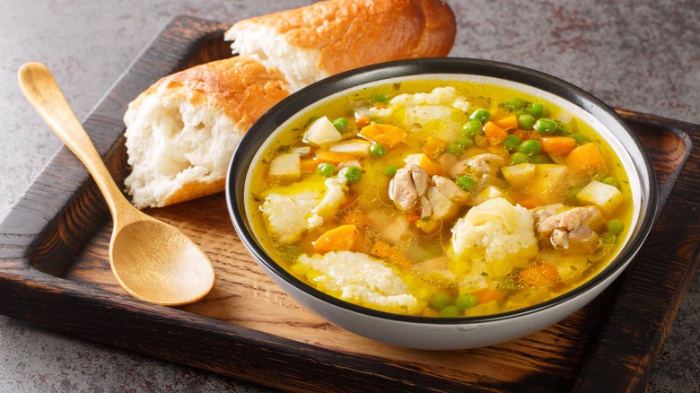 chicken and dumplings with bread