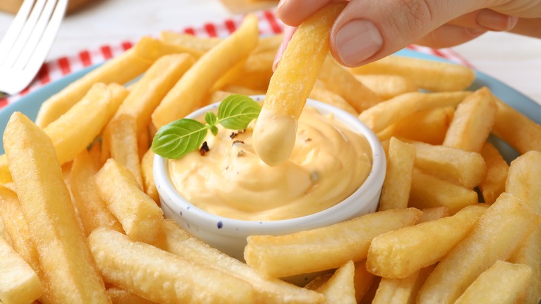 plate of french fries with sauce