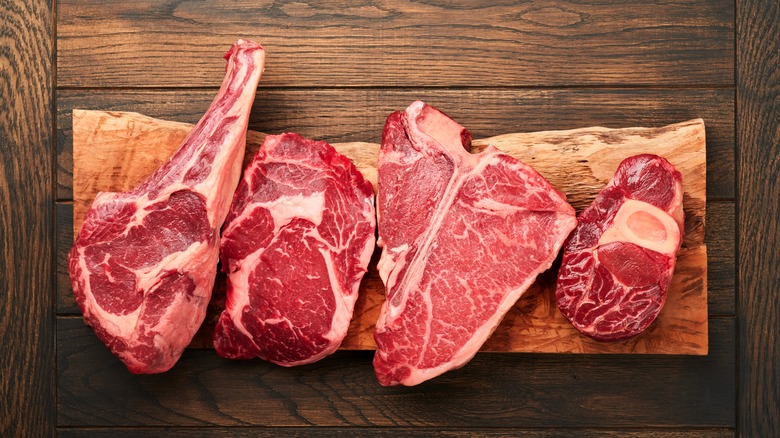 selection of raw steaks