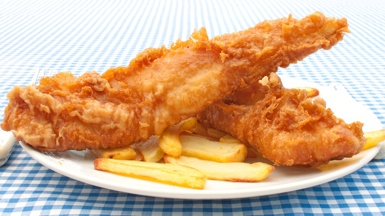 fish and chips on plate