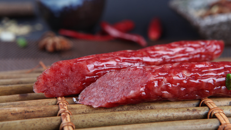 Sliced Chinese lap cheong sausage