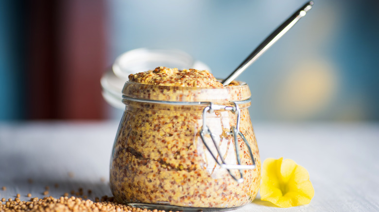 Jar of wholegrain mustard