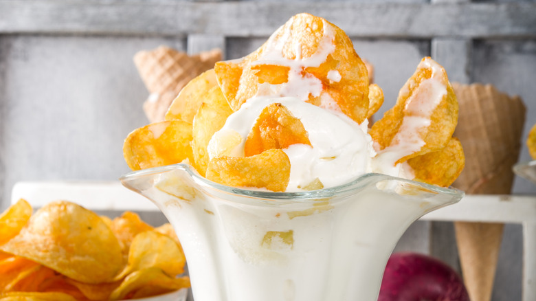 Ice cream with potato chips