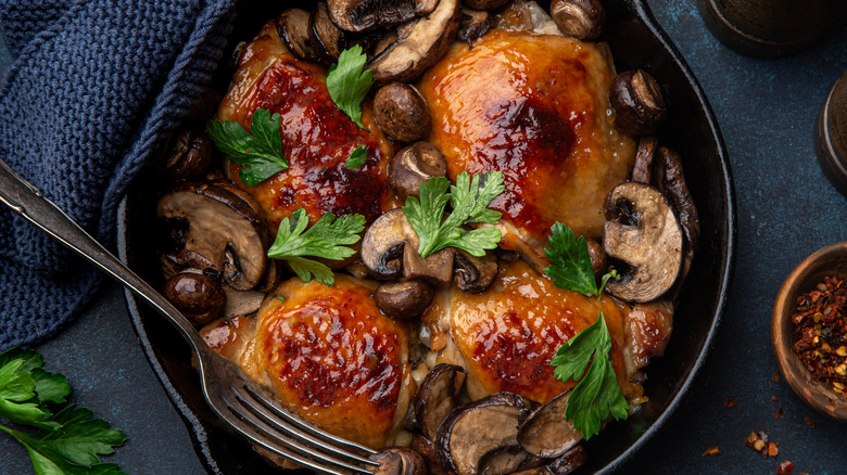Chicken thighs and mushrooms