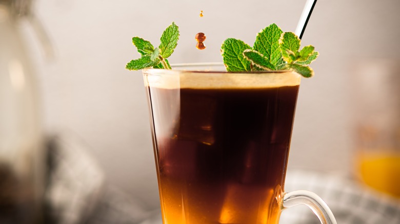 coffee drink with mint leaves