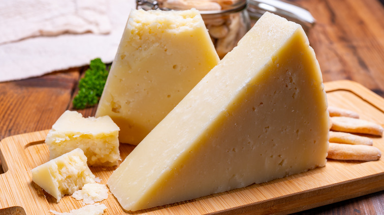 pecorino cheese on wood board