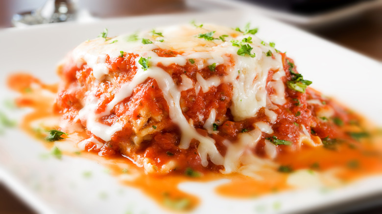 serving of lasagna on plate