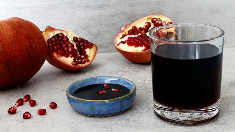 Glass of pomegranate molasses