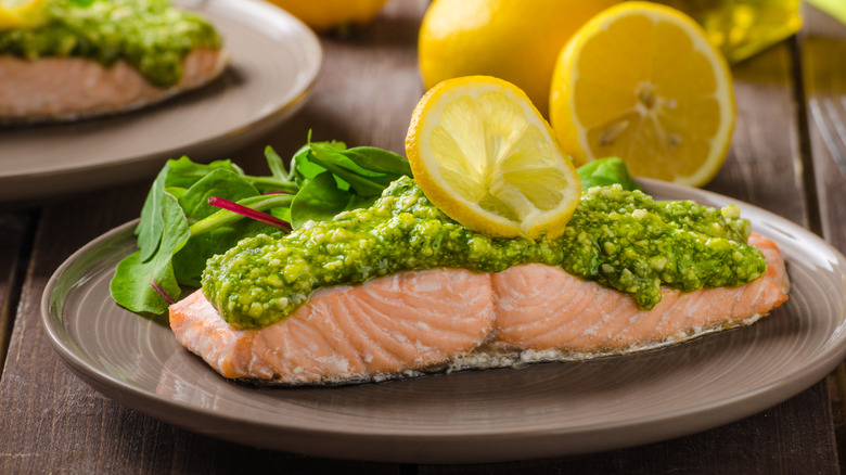 Pesto-crusted salmon