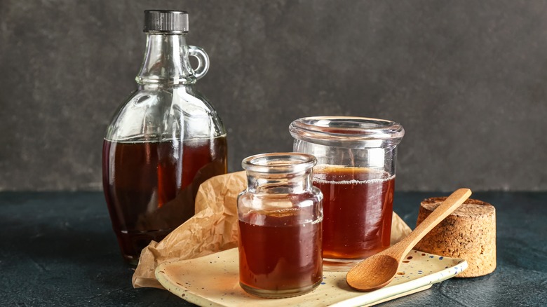 Jars of maple syrup