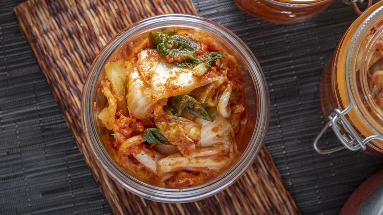 kimchi in jar on table